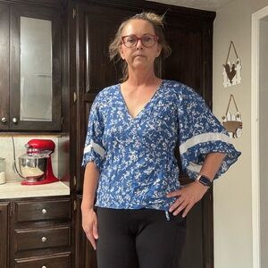 Floral Blue Wrap Top